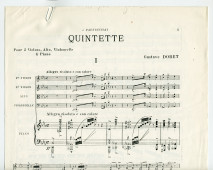Partition du «Quintette pour 2 violons, alto, violoncelle & piano» de Gustave Doret (1866-1943) – «à Paderewski» (Editions Henn, Genève, 1926) – photocopies uniquement des pages 5 (début) et 63 (fin)