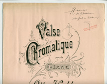 Partition de la «Valse Chromatique pour le piano» op. 107 d'Otto Christoph Hackh (1852-1917) (Aug. Cranz, Hambourg, 1895) – dédicace manuscrite à Paderewski: «Hommage de l'auteur, New York, 30 octobre 1895»
