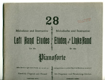 Partition des «28 Left Hand Etudes for the Pianoforte (after Bertini's right hand Etudes op. 29 and 32) Carefully Fingered and Phrased together with Original Melodies for the Right Hand» op. 100 d'August W. Hoffmann (Breitkopf & Härtel, New York, 1902)