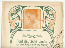 Partition des «Fünf deutsche Lieder für eine Singstimme und Klavier» op. 2 de Hermann Hans Wetzler (1870-1943) – «Lini Wetzler gewidmet» (Verlag Hermann Seemann Nachfolger, Leipzig, 1902)