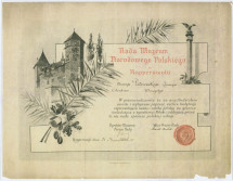 Copie couleur du certificat de membre à vie du Conseil du Musée polonais de Rapperswil attribué à Paderewski le 21 mars 1895