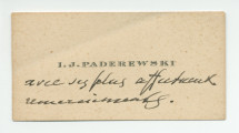 Carte de compliment de «I. J. Paderewski» «avec ses plus affectueux remerciements» (manuscrit)