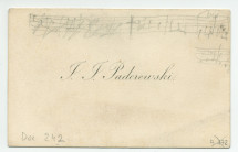 Carte de visite «I. J. Paderewski» avec esquisse musicale au crayon recto-verso