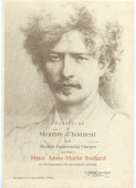 Certificat de membre d'honneur de la Société Paderewski de Morges attribué à Mme Anne-Marie Redard «en reconnaissance de son soutien constant», le 9 novembre 1994, avec signature autographe du président Xavier Salina