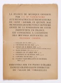 Programme de la séance de musique offerte par Paderewski le 15 mai 1933 dans le grand salon d'Hercule du Palais de Versailles aux bienfaiteurs de l'Œuvre de Saint-Casimir